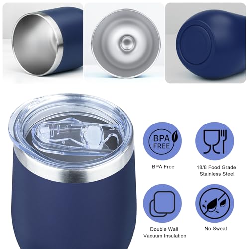 Image of MEZMUT 12 Oz Insulated Wine Tumbler with Lid Double Wall Vacuum Stainless Steel Wine Glass Coffee Mug Insulated Tumbler Cup for Champaign, Cocktail, Beer (Navy, 1 Pack)