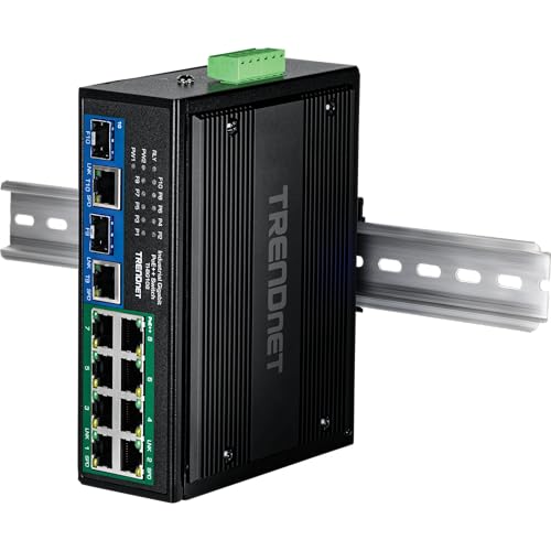 Image of TRENDnet 10-Port Industrial Gigabit 400W PoE++ DIN-Rail Switch, TI-BG108, 8 x Gigabit PoE++ Ports, 2 x Gigabit Shared Ports (RJ-45 / SFP), 20Gbps, 400W (Renewed)