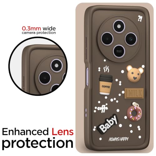 Image of Bintage Cute Fun Taddy Cartoon 3D Ball Bear Milk Donut Coffee Cup Silicon Case Full Body & Camera Protection Back Cover Compatible for Poco C75 5G - Brown