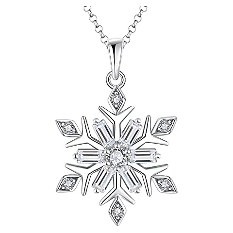 JO WISDOM Snowflake Necklace,925 Sterling Silver White 5A Cubic Zirconia Winter Frozen Snowflake Necklace Pendant,Christmas Jewelry Gift for Women Cover