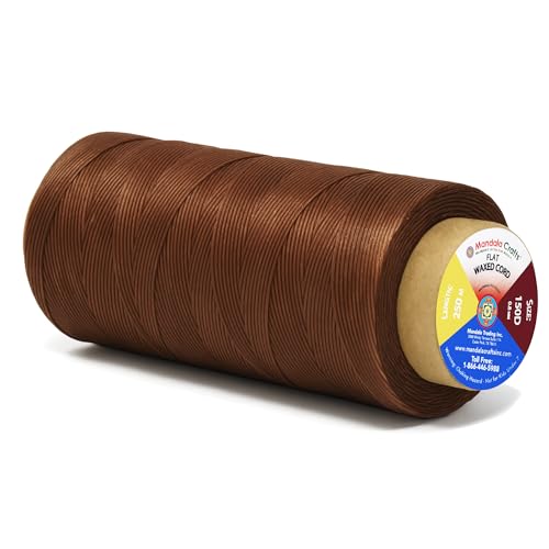 Mandala Crafts Brown Flat Waxed Thread for Leather Sewing - 273 Yds 150D 0.8mm Polyester Leather...