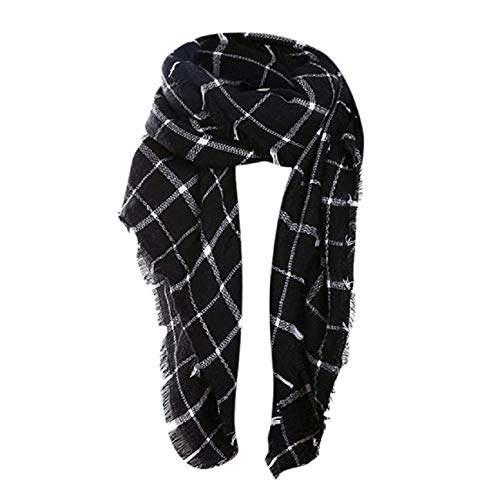 Tsmile Lady Women Blanket Oversized Tartan Scarf Wrap Winter Warm Fringe Tassel Shawl Plaid Cozy Checked Pashmina