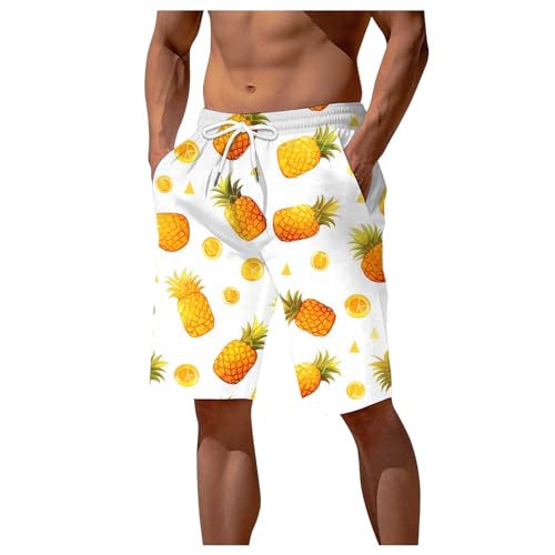 Generisch Pantalones cortos de verano para hombre, con diseño de piña digital 3D, banda elástica en la cintura para vacaciones en la playa, actividades de natación, beige, XL