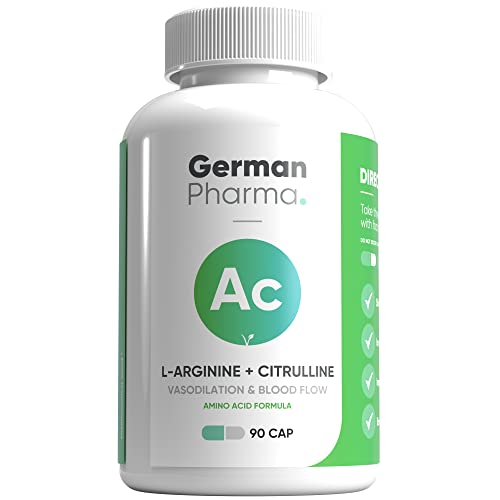 L-Arginine & Citrulline 1845mg Capsules | High Strength Dose | German Pharma | 90 Vegetable Capsules | Enhance Vascularity, Performance & Recovery | UK Manufactured | 100% Vegan |