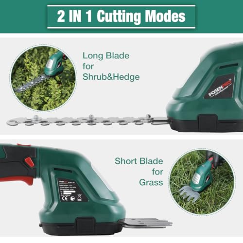 POSENPRO Cordless Hedge Trimmer 7.2V, Grass Shear & Electric Shrub Trimmer - 2 in 1 Handheld Grass Cutter, Hedge Shear with 180° Rotatable Handle, Ideal for Garden, Yard and Lawn - Image 6