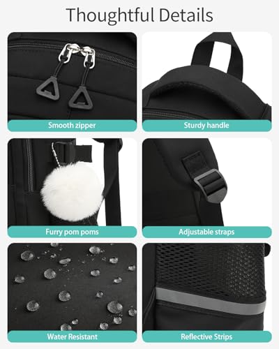 Image of School Backpack for Teen Girls, Large Capacity Laptop Bag for High School Middle School Elementary, Aesthetic Bookbag College Women, Black