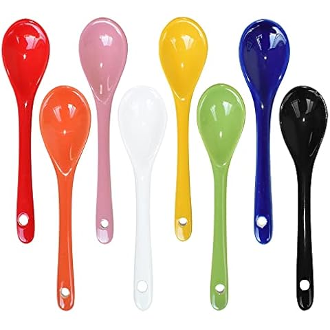 Pirhosigma 8 Color Porcelain Egg Spoons Ceramic Spoons 5 inch Coffee Dessert Yogurt Tea Milky Tea Cover
