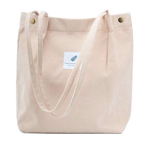 Image of TOPASION Cute Corduroy Tote Bag Canvas Shoulder Handbags for Women Travel Shopping