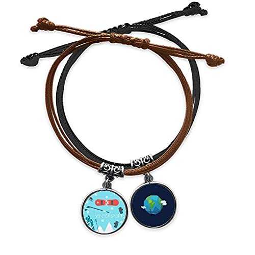 Pulsera cuerda mano esqui de cuero artesanal en tonos tierra con eslabon cartoon