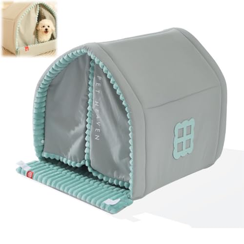GIIPET-ペットハウス ドーム型 犬 猫 ベッド 折りたたみ ドームハウス マット ペットベッド 冬用 ふわふわ 洗える 組み立て簡単 お掃除簡単 寝るのも簡単 猫ハウス 犬ハウス 室内 暖か おしゃれ ペット用品 小型犬/中型犬/大型犬 (グレー&グ