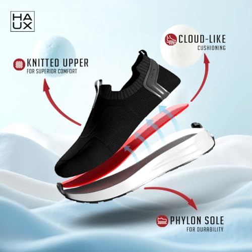 Image of HAUX Men's Slip-On Running Shoes | Lightweight Sports Sneakers with Memory Foam Cushioning | Walking, Gym, Jogging, Training | Ultra Comfort & Style