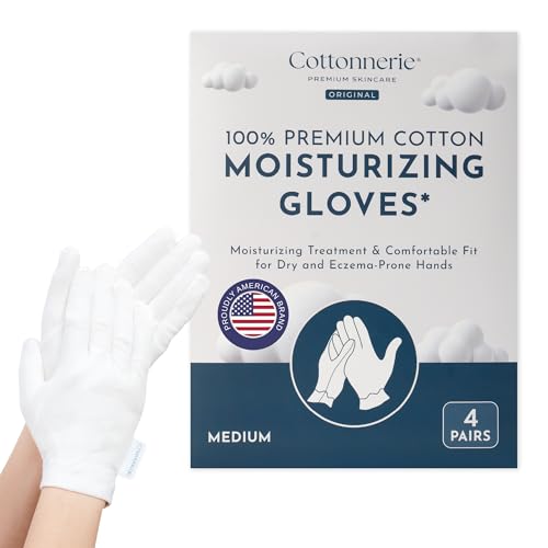4 Pairs Cottonnerie Original Cotton Gloves for Dry Hands Sleeping Moisturizing Gloves Overnight Hand Moisturizer Gloves Moisture Gloves for Dry Hands Overnight Sleeping Gloves Medium