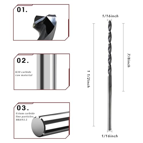 Image of 5PCS 1 /16 Solid Carbide Drill Bit for Stainless Steel Hardened Steel Metal 1 /16 CNC Tungsten Carbide Twist Drill Bits Set 135 Point Angle