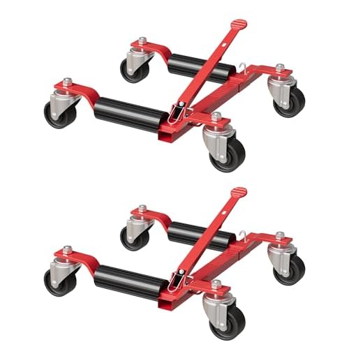 GarveeTech Car Wheel Dolly Jack Set of 2, Heavy Duty 3000 LBS Capacity Mechanical Wheel Dolly with Ratcheting Foot Pedal, Vehicle Positioning Jack for