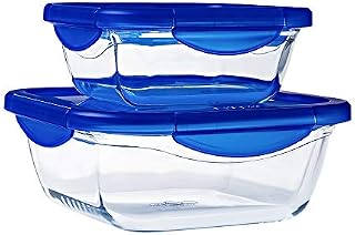 Set of 2 square glass lunchbox containers with airtight and leakproof lid - (0.8L, 1.9L) - BPA free