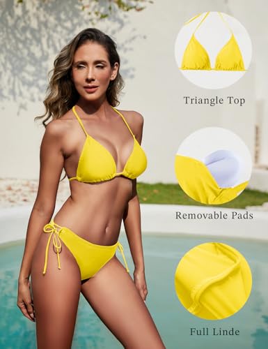 Image of Women String Bikini Set Halter Side Tie Two Piece Swimsuit Triangle Bathing Suits
