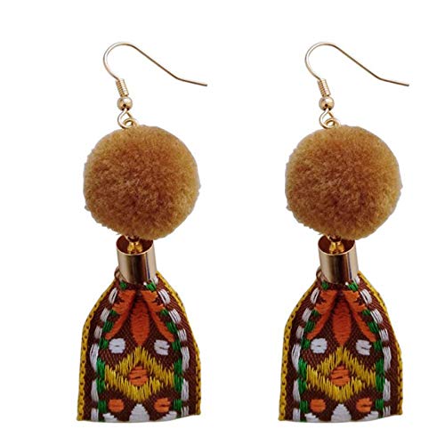 J&JJ & J Girl Bohemian ethnic style hand embroidery wool ball holiday style wild earrings
