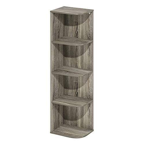 Image of Furinno Pasir 4-Tier Corner Open Shelf Bookcase, French Oak