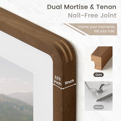 Image of 16x24 Poster Frame, USA-Sourced Natural Walnut Wood Picture Collage Frame with HD Tempered Glass, 16 x 24 Wooden Photo Frame Matted to 12x18, Vertical & Horizontal Wall Hanging Display