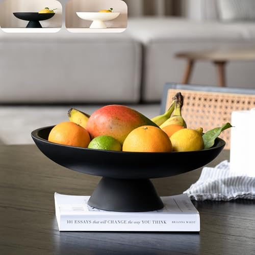 KIVY Concrete Fruit Bowl for Kitchen Counter - Large Decorative Bowl for Home Decor - Modern Key Bowl for Entryway Table - Pedestal Bowl - Decorative Bowls for Home Decor - Black Fruit Bowl Decor