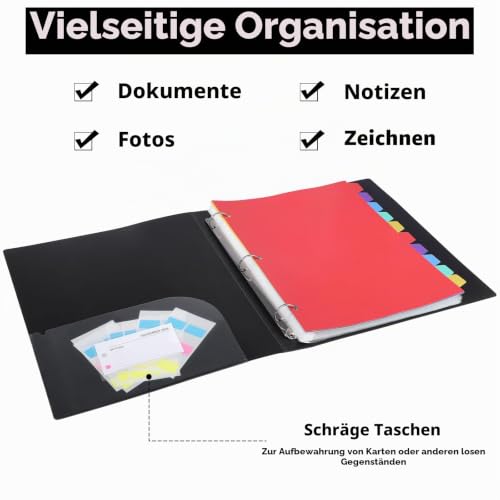 Präsentationsbuch A4, Ringordner mit 60 Klarsichthüllen A4 und 10 Farbigen PP-Trennblättern, Dokumentenmappe zum Abheften Ordner Organizer für Urkunden Projekte Bürobedarf Schulsachen