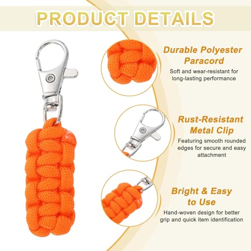 Image of YELARXI Paracord Zipper Pull Polyester Zipper Pulls Replacement Woven Rope with Metal Clasp, 80 mm Length Fit for Backpacks Clothing Luggage Accessories - Cylinder (6 Pack, Orange)