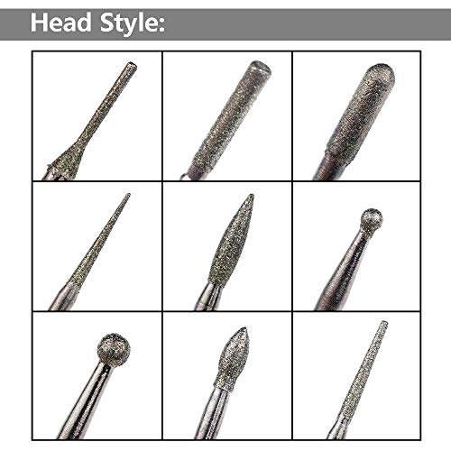 Bestgle 30 Stück Fräser-Set, 2,35 mm, diamantiert, Titan, beschichtet, Fräser, Drehfeilen, Zubehör, Set für Schleifwerkzeuge, drehbar, Polieren, Skulptur, Schmuck, Glas, Keramik