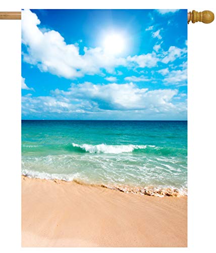 ShineSnow Summer Beach Ocean House Flag 28" x 40" Double Sided, Polyester Sunshine Tropical Mexican Caribbean Sunlight Waves Sea Welcome Yard Garden Flag Banners for Patio Lawn Home Outdoor Decor