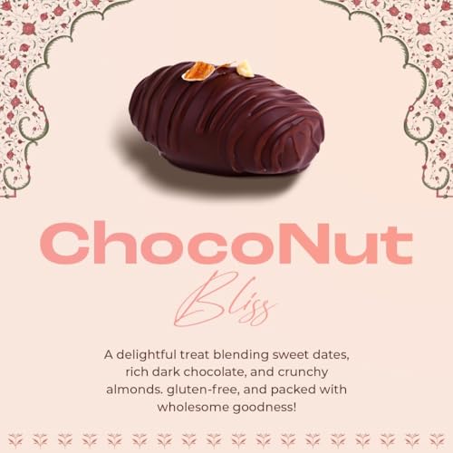 Image of 7 BAZAARI Premium Choco & Nut Dates - No Added Sugar, Gluten Free, Natural Ingredients - Assorted Almond Dark Chocolate, Cashew Milk Chocolate, (Pack of 3 (30pcs)