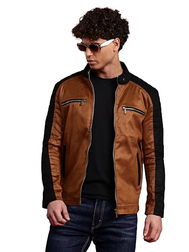 Image of Leather Retail Brown Suede Leather Regular Jacket For Men's