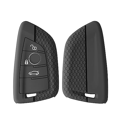 kwmobile Car Key Cover - Compatible with BMW 3-Tasten Smart Key Autoschlüssel - Silicone Protective Case - Grey/Black