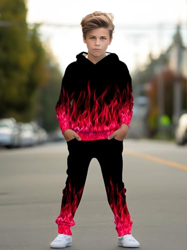 Image of boys' clothing sets, 2-Piece Hoodie & Pants Outfits for Boys Size 4-14 | Lightweight Non-Fleece Fall & Spring Clothing Sets
