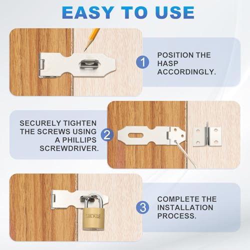 Image of PATIKIL 1 Pcs Stainless Steel Padlock Hasp, 3 Inch Lock Hasp Latch Door Slide Latch Locks Safety Packlock Clasp with Single Copper Lock and Screws for Cabinet Garden Yard Shed Closet