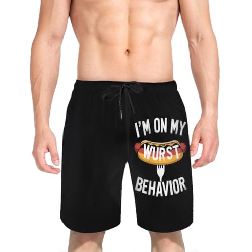 I Am On My Wurst Behavior Funny German Mens Swim Trunks Boys Quick Dry Board Shorts with Mesh Lining3