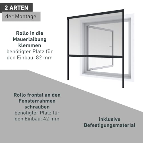 Windhager Insektenschutz Plus Rollo Fenster, Fliegengitter, Mosquitoschutz, Insektenschutzrollo aus Aluminium, individuell kürzbar, 160 x 160 cm, anthrazit, 04325
