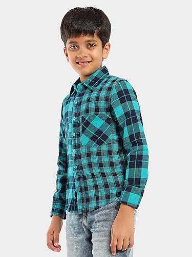 Image of LILPICKS Boys Full Sleeves Regular Wear Checked Casual Shirt (Multi Green)