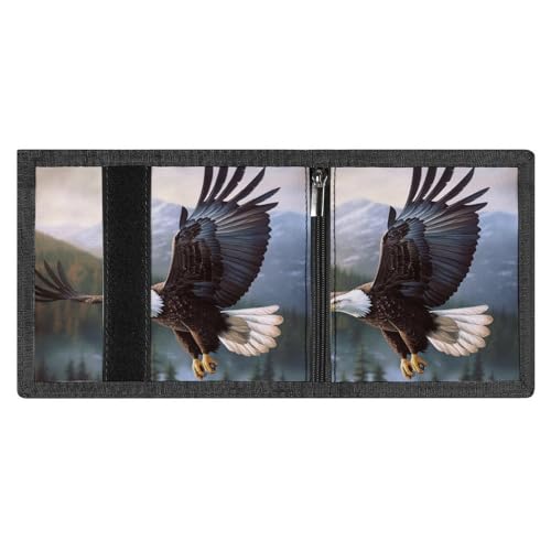 Flying Eagle Print Trifold Wallet with ID Window & Key Ring | Slim Front Pocket Wallet with 8 Card Holder4