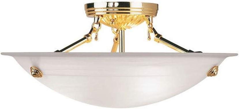 Livex Lighting 4273-02 Flush Mount with White Alabaster Glass Shades, Polished Brass