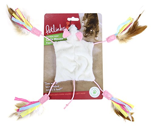 Petlinks Cutie Mouse Feathered Crinkle Cat Toy - Randomly Selected Color, One Size #TOP4