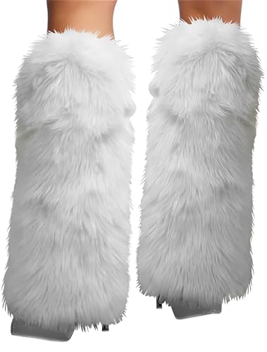 Women's Fur Leg Warmers Sexy Furry Fuzzy Leg Warmers Soft Boot Cuffs Cover, 40CM