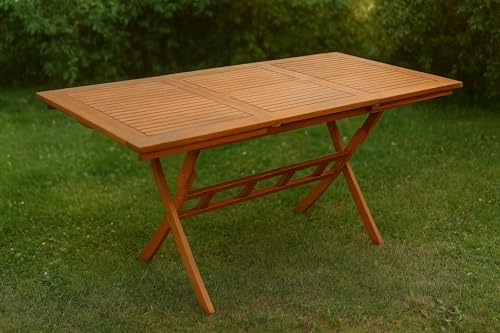 DEGAMO Ausziehtisch Klapptisch LAGO 110/160x75cm, klappbar und ausziehbar, Eukalyptus Holz geölt, Outdoor