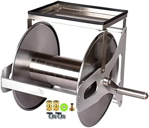 Carretes portamangueras telescópicos Carrete for Manguera de jardín pequeño, Soporte de Pared for tuberías de Agua con Mesa de Almacenamiento.(Hose Reel+DN15*2)