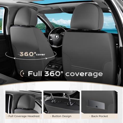 Image of Coverado Car Seat Covers Front Seats, Minimalist Scratch-Resistant Waterproof Faux Leather Full Set with Rear Protectors, Business Daily Driving - GrayBlack