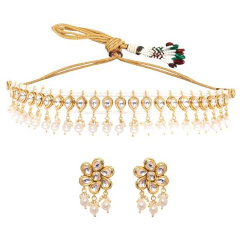 Rubans 22K Gold Plated Kundan Studded, Pearl Beaded Handcrafted Traditional Choker Jewellery Set for Women & Girls, Perfect for any Festive & Wedding Occasion (B0D6RWT6G3) Amazon Price History, Amazon Price Tracker