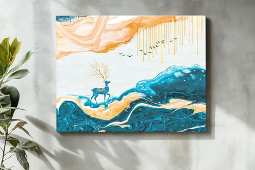 Image of ArtX Canvas Deer Painting, Big Size Scenery, Abstract Painting, Painting for Living Room Bedroom, Multicolor, Nature, 58.0 X 45.0 cm, Set of 1