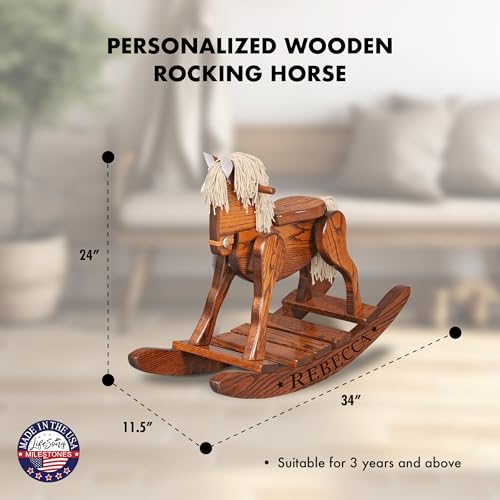 LifeSong Milestones Personalized Solid Oak Wooden Rocking Horse Cherry Toy for Toddlers Childrens and Kids Housewarming Nursery Gift Decorations Handcrafted in The USA Size: 34" L x 11.5" W x 24" H. - Image 3