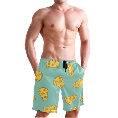 Men's Swim Trunks Quick Dry Swimming Shorts with Pocket Cheese Slices on Light Blue Swimsuit Trunks3
