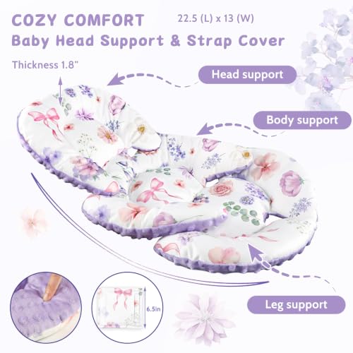 Image of Infant Car Seat Insert with 2 Strap Pads, Reversible Baby Car Seat Head and Body Support for Boys Girls, Preemie Newborn Carseat Insert, Super Soft, Fits for Stroller, Baby Swing, Bouncer (Purple)