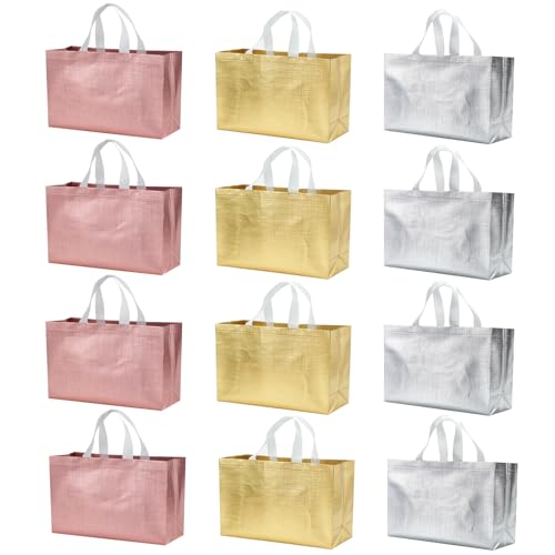 Looksgo C1-ROSE GOLD & GOLD & SILVER 12 Pcs 15.5X4.7X11 Inches Mix Color Gift Bags Extra Large Reusable Gift Bags thumb #4
