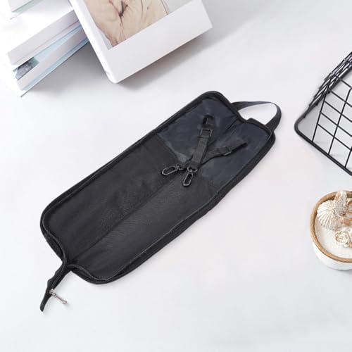 Image of GORGECRAFT Portable Drumstick Bag with Handle Drum Stick Handbag 47cmx20cm Black Hanging Percussion Drumstick Bag with Floor Tom Hooks Zipper Canvas Holder Case for Drum Stick Mallets Brushes Storage